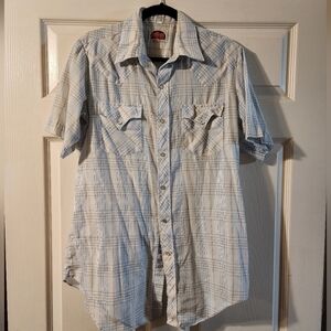 70s Men’s Americana Western Snap Front Shirt, Red White Size 16/ fits sz L